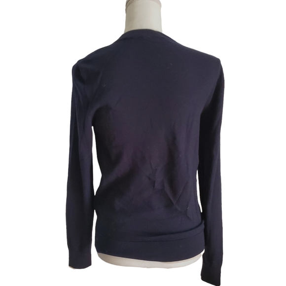 SANDRO Paris Wool Cream Contrast Trim Lightweight Crew Neck Sweater - Picture 7 of 10